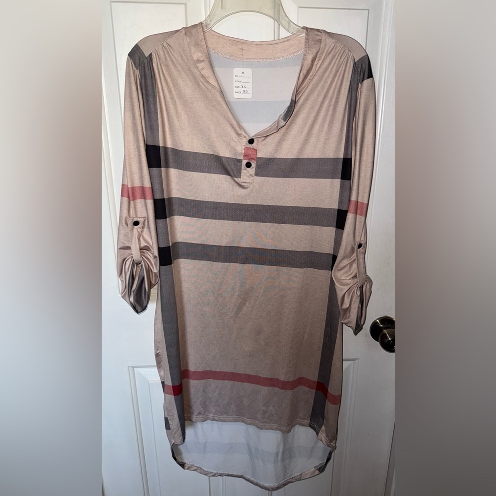 Striped Beige and Pink Tunic Tshirt Dress - Picture 3 of 3